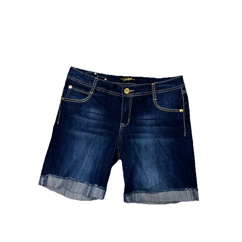 South Pole Y2k 90s Women's Sz 13 Jorts Jean Shorts Blue Stretch Embellished